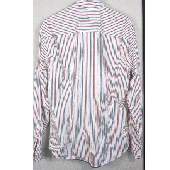 SISLEY Mens Slim Fit Red Blue Striped Button Down Long Sleeve Shirt Size 16 1/2 - Picture 5 of 8